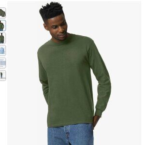 Gildan Men's Ultra Cotton Long Sleeve T-Shirt -  Military Green(2-PACK)-3XL